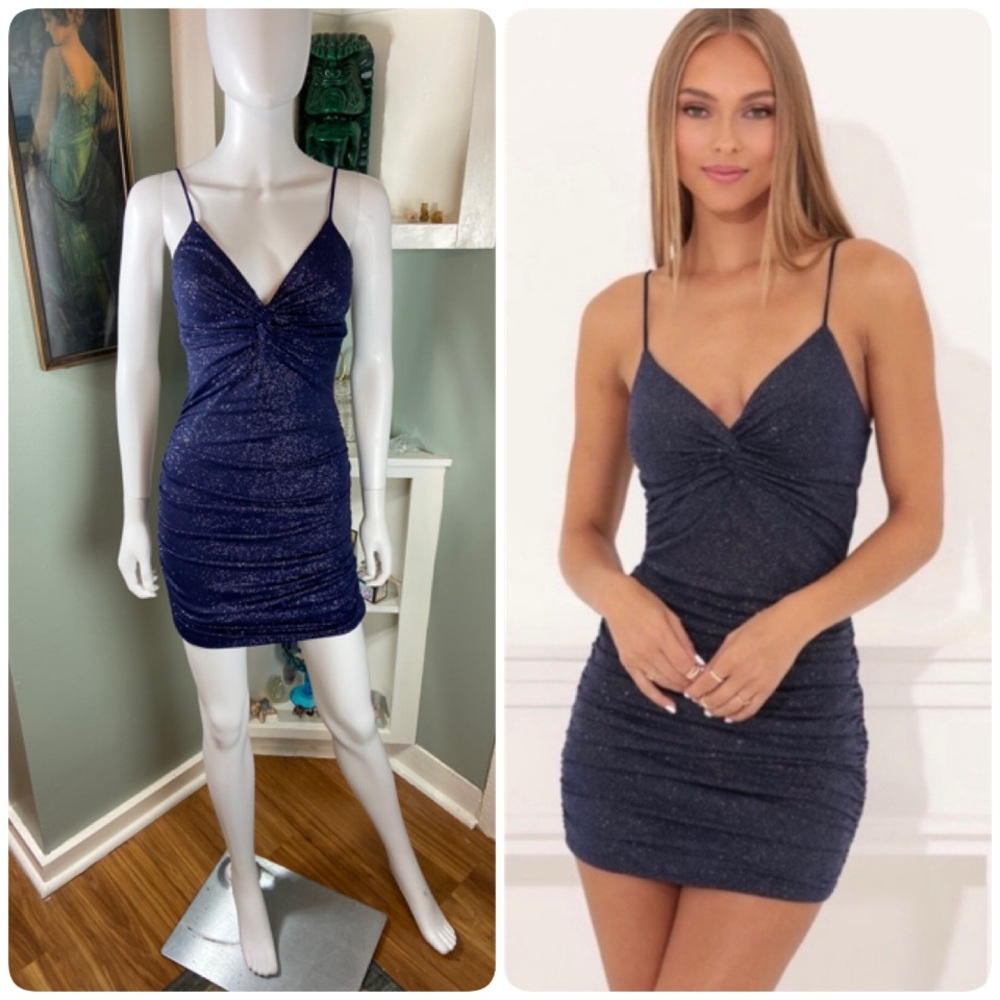 Lucy in the Sky Talia Sparkle Glitter Midnight Blue Twist Mini Dress Bodycon